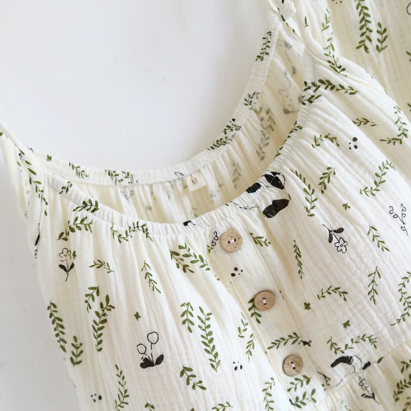 Cat & Leaf Pure Cotton Sleeveless Pajamas - image 5