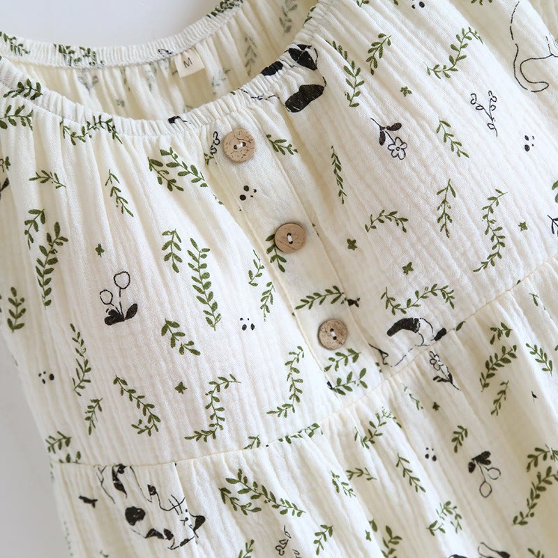 Cat & Leaf Pure Cotton Sleeveless Pajamas - image 6