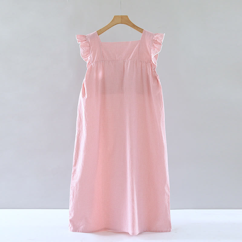 Gingham Flutter Sleeve Cotton Nightgown - image 5