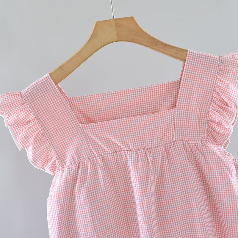 Gingham Flutter Sleeve Cotton Nightgown - image 6