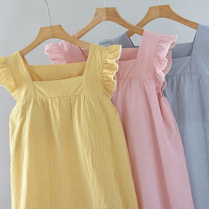 Gingham Flutter Sleeve Cotton Nightgown - image 3