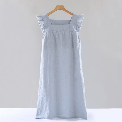 Gingham Flutter Sleeve Cotton Nightgown - Blue - XL - image 14