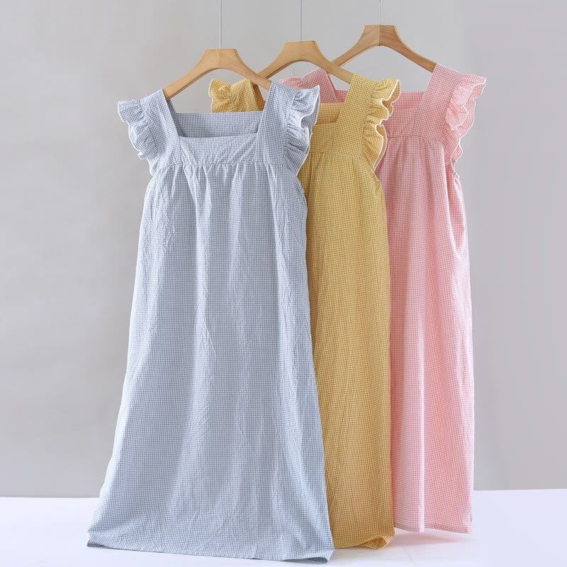 Gingham Flutter Sleeve Cotton Nightgown - image 1
