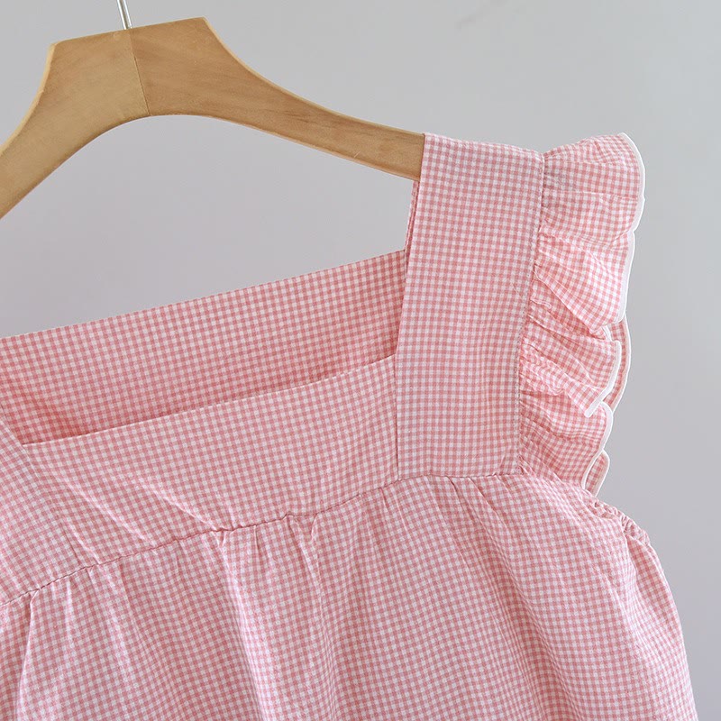 Gingham Flutter Sleeve Cotton Nightgown - image 8