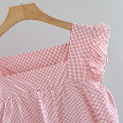 Gingham Flutter Sleeve Cotton Nightgown - image 8