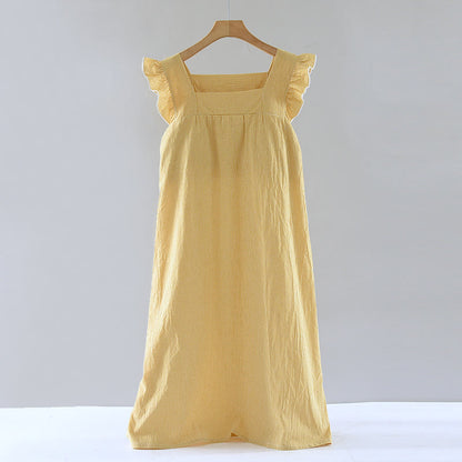Gingham Flutter Sleeve Cotton Nightgown - Yellow - XL - image 15