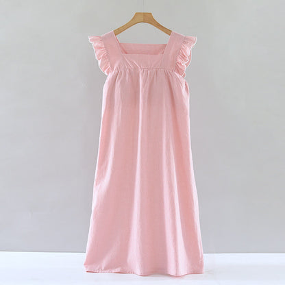 Gingham Flutter Sleeve Cotton Nightgown - Pink - XL - image 4