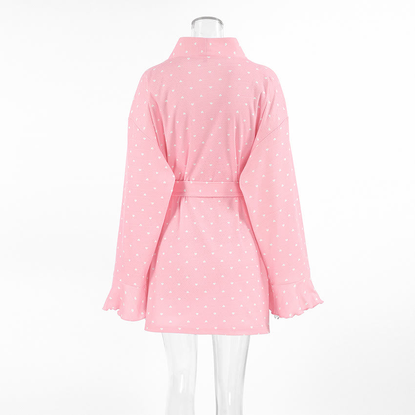 Heart Print Ruffle Knit Pajama Robe - image 8