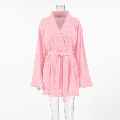 Heart Print Ruffle Knit Pajama Robe - image 6