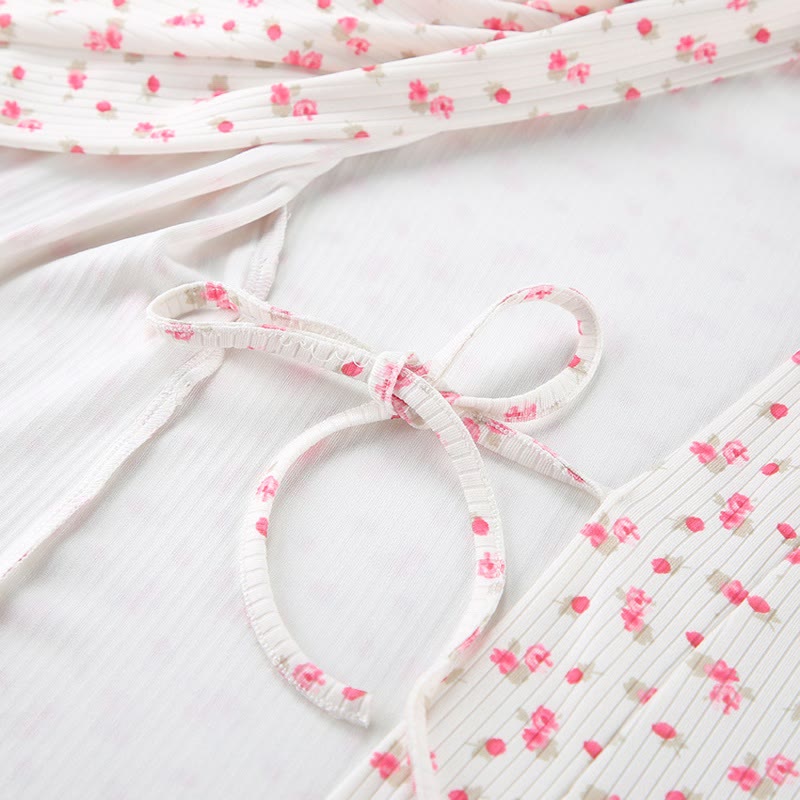 Floral Print Ruffle Knit Pajama Robe - image 12
