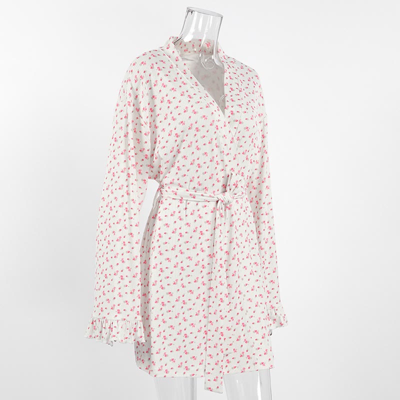 Floral Print Ruffle Knit Pajama Robe - image 6