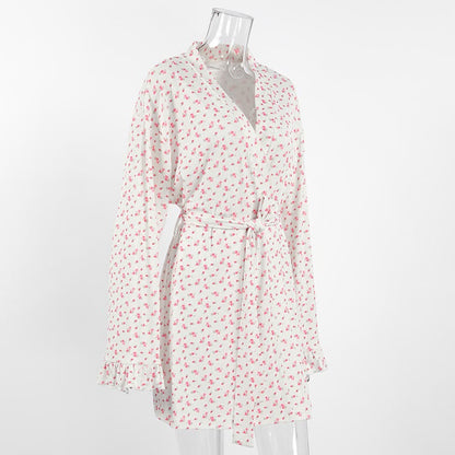 Floral Print Ruffle Knit Pajama Robe - image 6