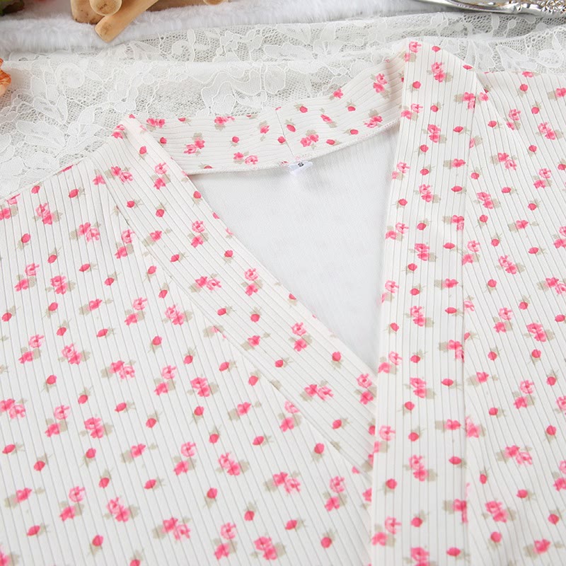 Floral Print Ruffle Knit Pajama Robe - image 8