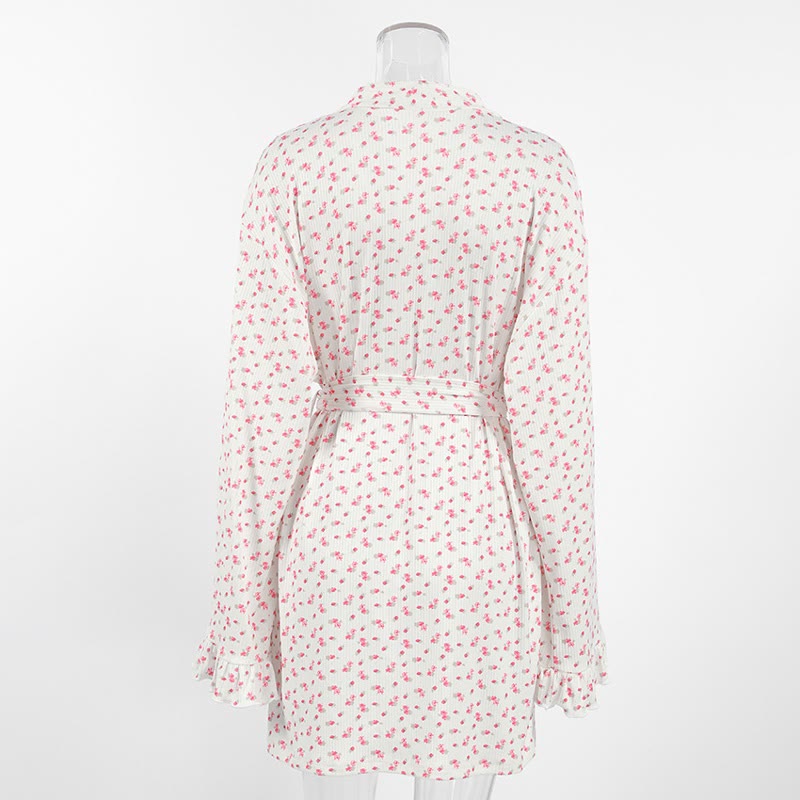 Floral Print Ruffle Knit Pajama Robe - image 7