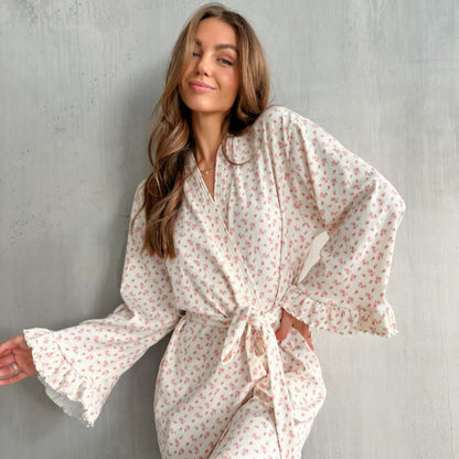 Floral Print Ruffle Knit Pajama Robe - image 4