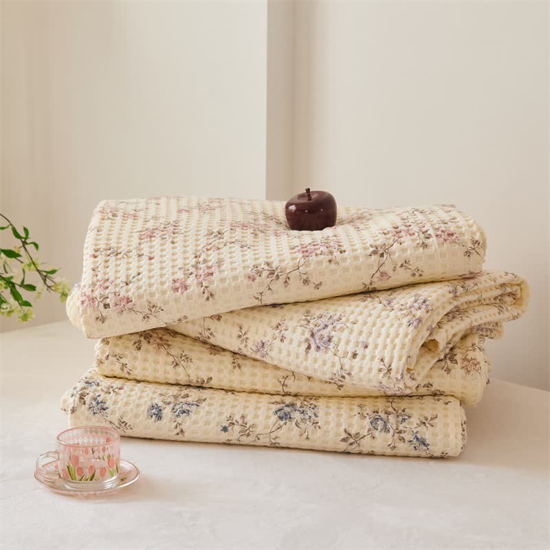 Floral Cotton Gauze Waffle Weave Quilt Blanket - image 8