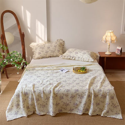Floral Cotton Gauze Waffle Weave Quilt Blanket - Purple - 2PCS Pillowcases - 20" x 29" - image 14