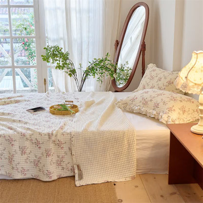 Floral Cotton Gauze Waffle Weave Quilt Blanket - image 4