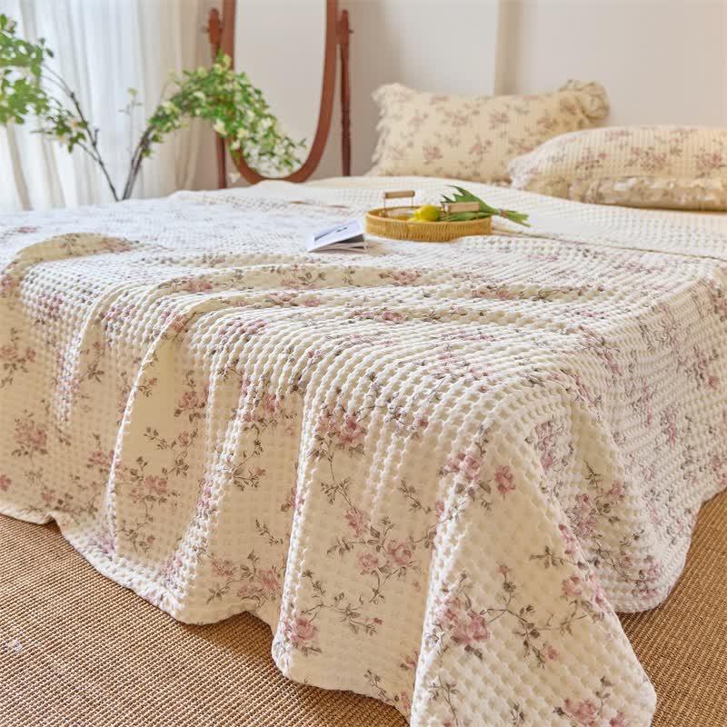 Floral Cotton Gauze Waffle Weave Quilt Blanket - image 3