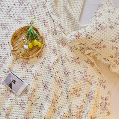 Floral Cotton Gauze Waffle Weave Quilt Blanket - image 9
