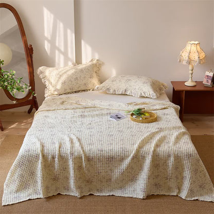 Floral Cotton Gauze Waffle Bedspread Quilt - Purple - 2PCS Pillowcases - 20" x 29" - image 8