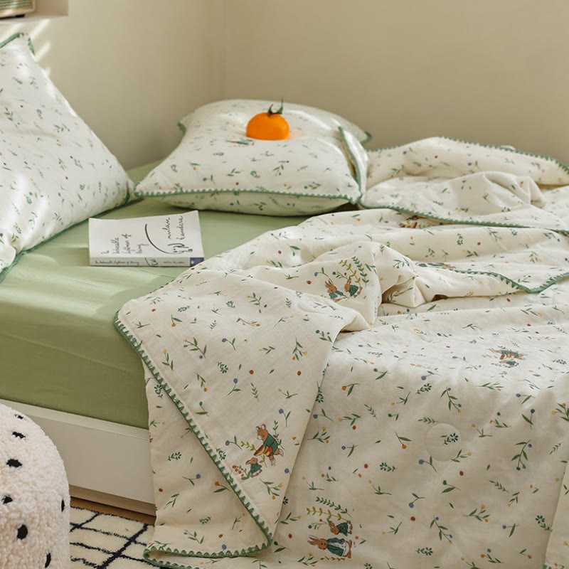 Botanical Leaf & Bunny Cotton Gauze Bedding - image 3