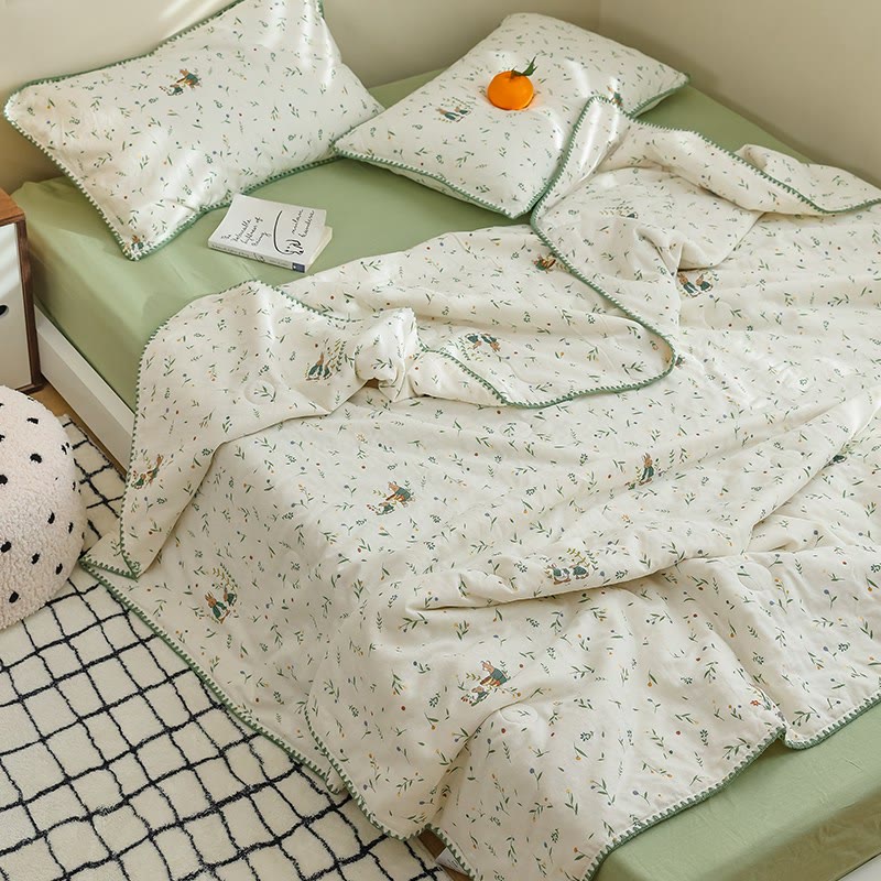 Botanical Leaf & Bunny Cotton Gauze Bedding - image 6