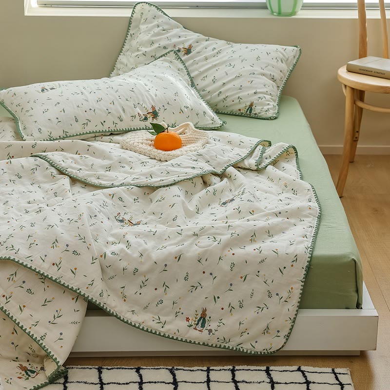 Botanical Leaf & Bunny Cotton Gauze Bedding - image 5