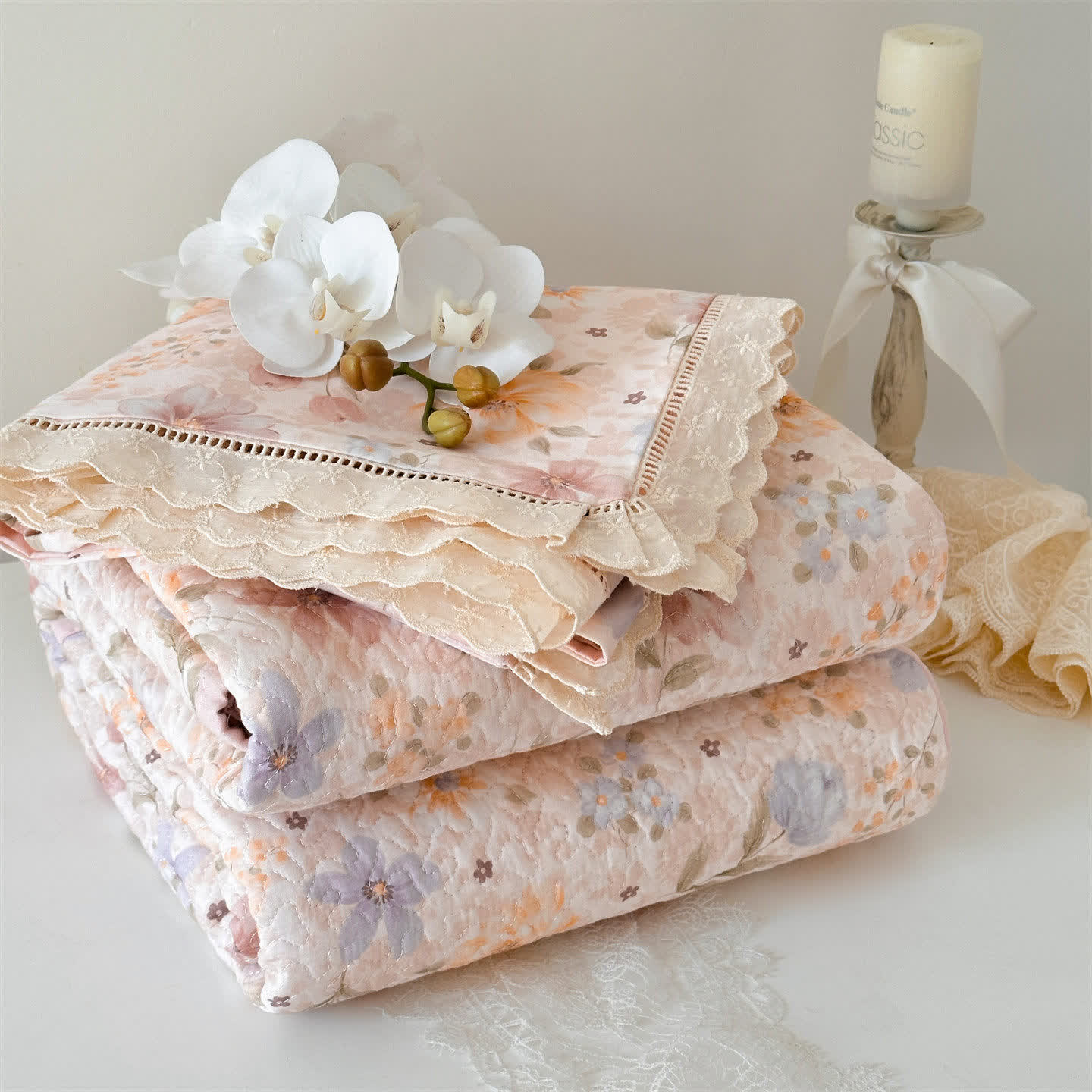 French Country Floral Quilted Cotton Bedspread - image 4