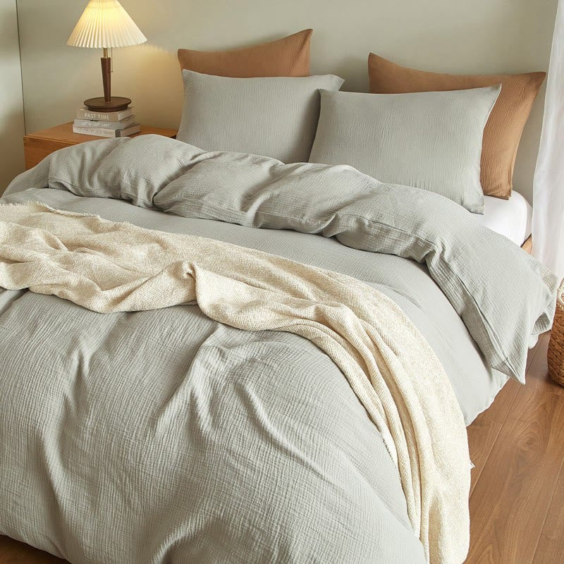 Simple Cotton Gauze Duvet Cover Set(3PCS) - Light Gray - King - image 3