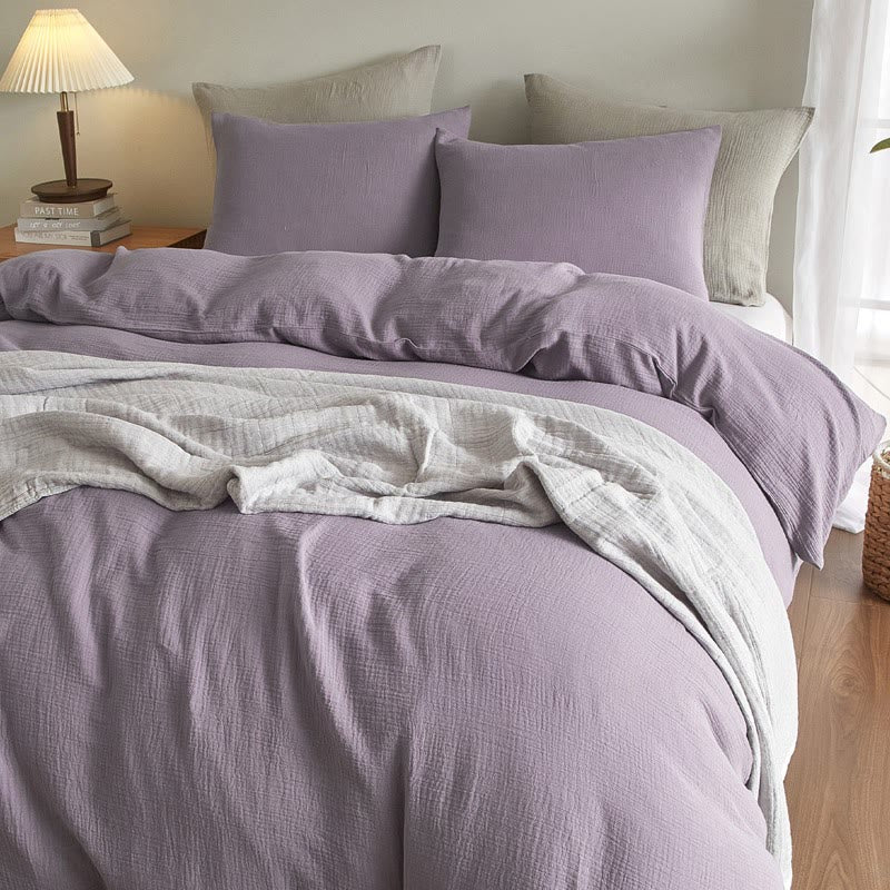 Simple Cotton Gauze Duvet Cover Set(3PCS) - Purple - King - image 9