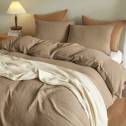 Simple Cotton Gauze Duvet Cover Set(3PCS) - Brown - King - image 5