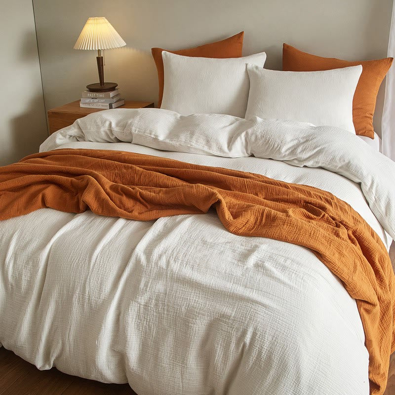 Simple Cotton Gauze Duvet Cover Set(3PCS) - White - King - image 0