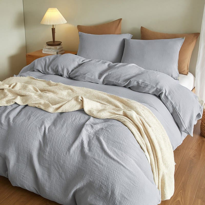 Simple Cotton Gauze Duvet Cover Set(3PCS) - Blue Gray - King - image 7