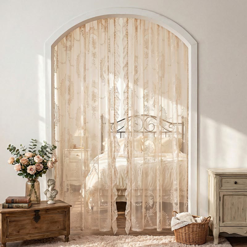 Cottage Lace Sheer Curtain with Ruffle Trim - Beige - 55"W x 102"L - image 28