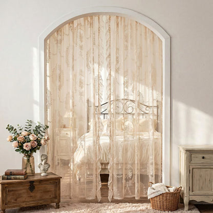 Cottage Lace Sheer Curtain with Ruffle Trim - Beige - 55"W x 102"L - image 28