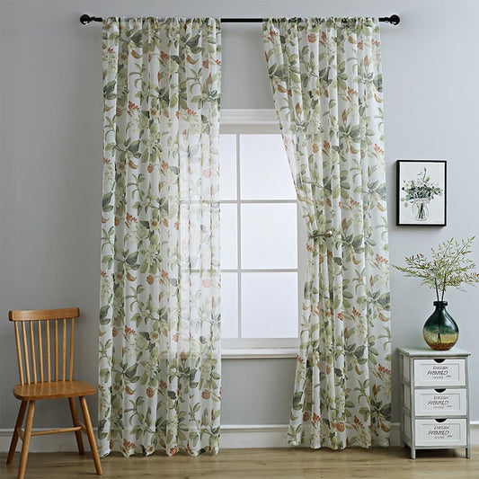 Refresh Floral Rod Pocket Cotton Linen Curtain - 55"W x 102"L - image 0