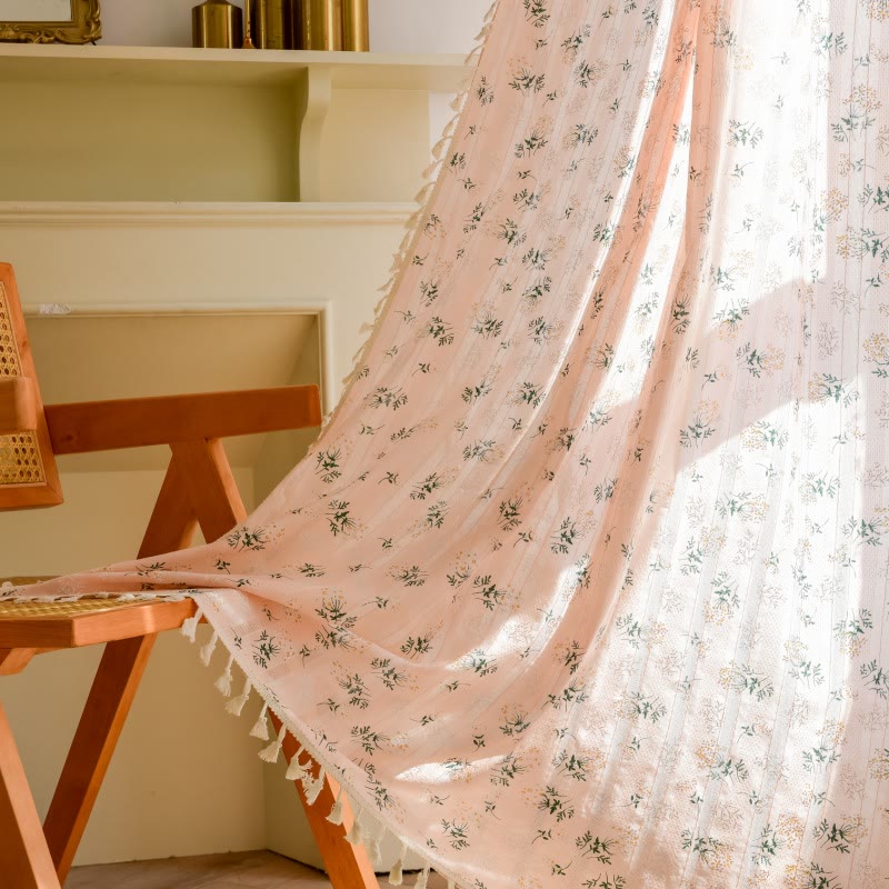 Refresh Floral Tassel Cotton Sheer Curtain - Pink - 55"W x 102"L - image 8