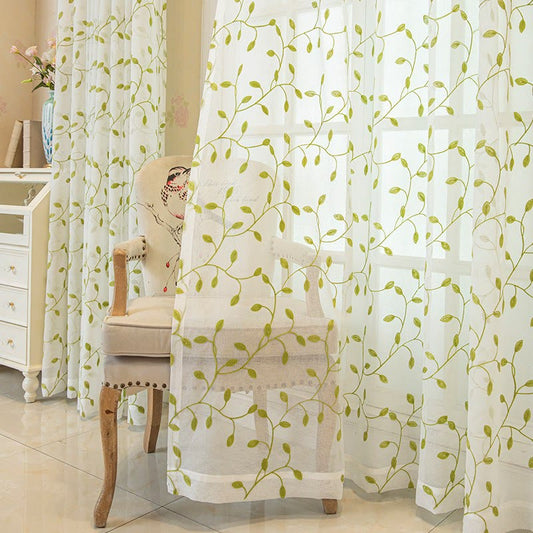 Cottage Style Green Leaf Sheer Curtain - 55"W x 102"L - image 0