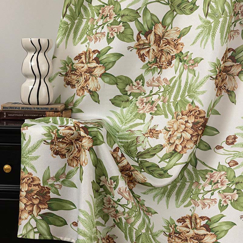 Cottage Style Floral & Leaf Curtain - Green & Yellow - 52"W x 108"L - image 8