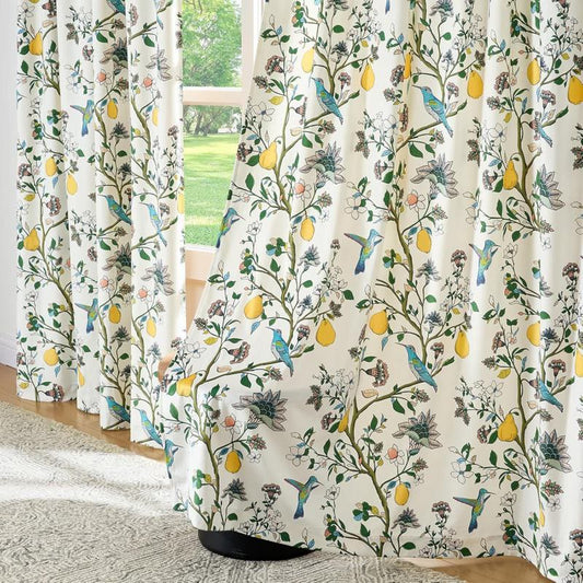 Vintage Country Bird & Floral Curtain - Beige - 57"W x 106"L - image 0