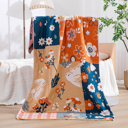 Pastoral Bunny & Floral Cotton Gauze Bath Towel - image 1