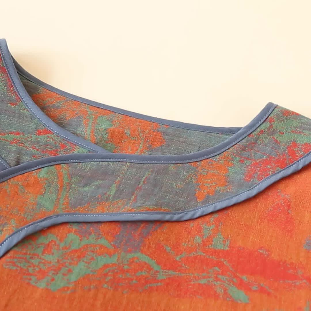 Vintage Orange Landscape Cotton Pajama Set - image 3