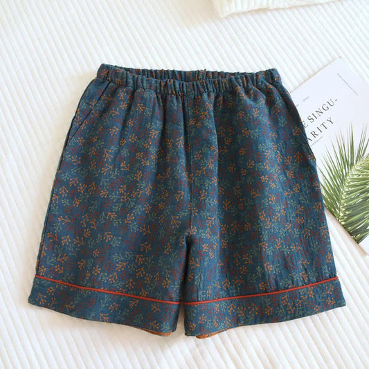 Branch Inspired Cotton Gauze Pajama Shorts - Blue - 2PCS - XL - image 0