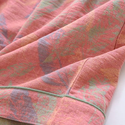 Artistic Leaf Cotton Gauze Pajama Shorts - image 3