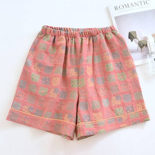 Pink Cat Cotton Gauze Pajama Shorts - Pink - 2PCS - XL - image 0