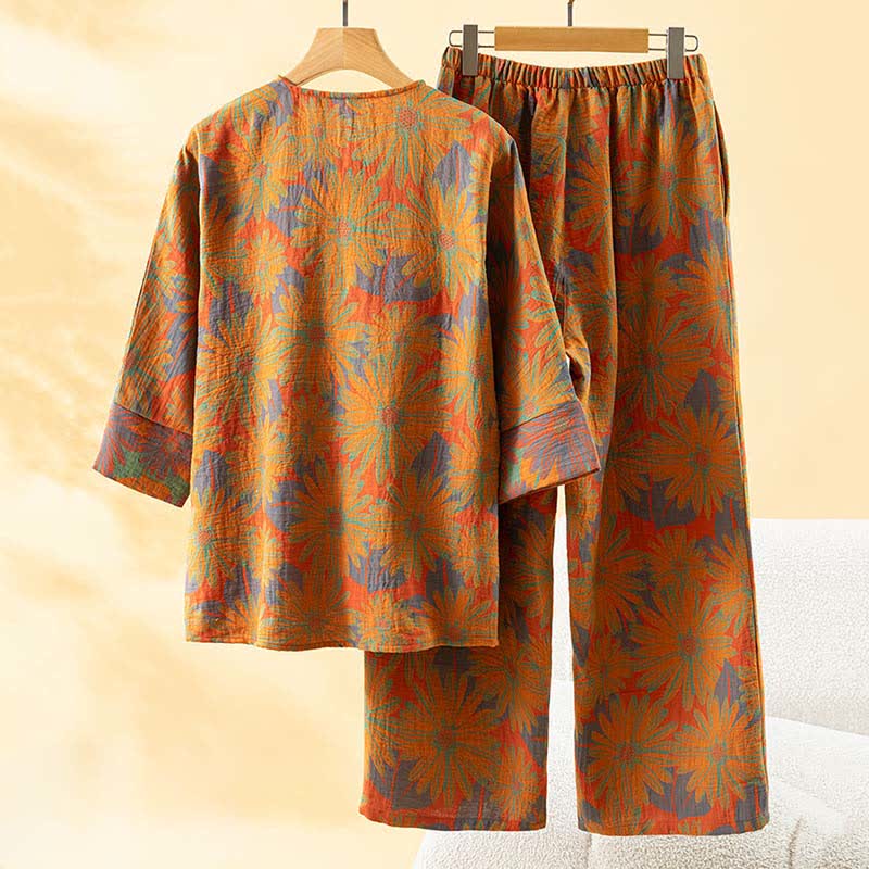Retro Sunflower Pure Cotton Pajama Set - image 10