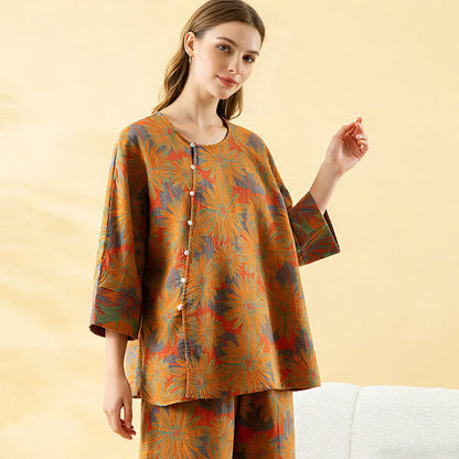 Retro Sunflower Pure Cotton Pajama Set - image 8