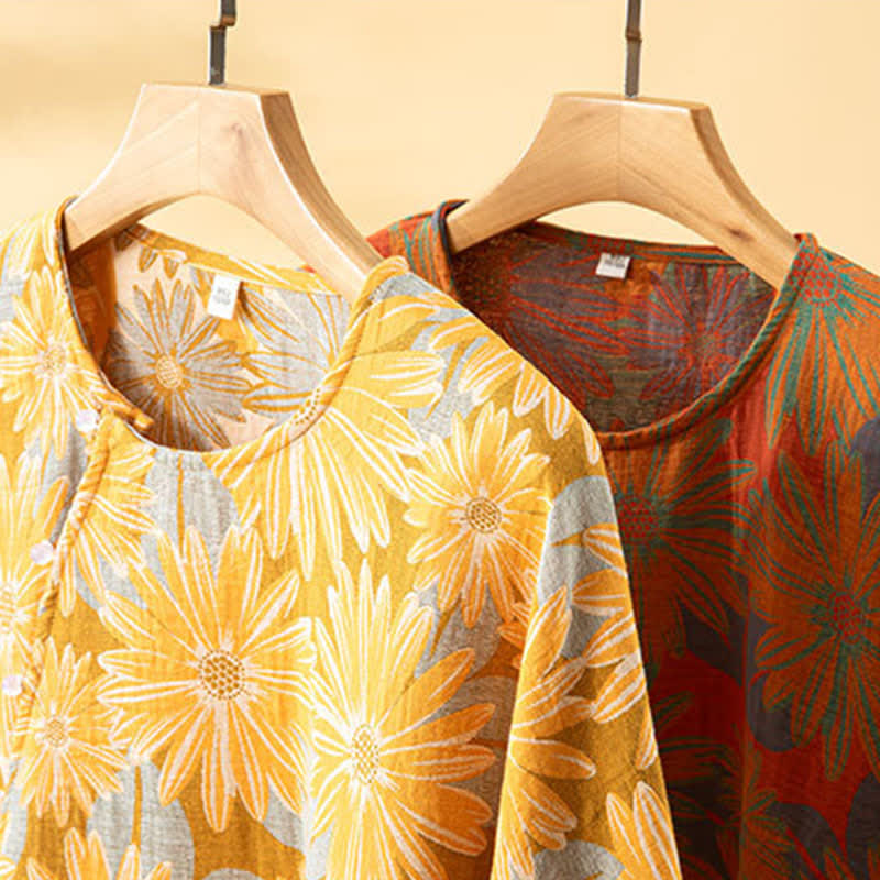 Retro Sunflower Pure Cotton Pajama Set - image 4