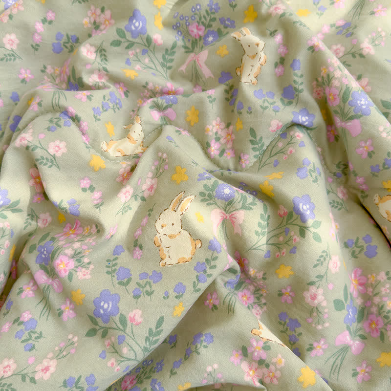Fairytale Bunny & Floral Cotton Quilt - image 3